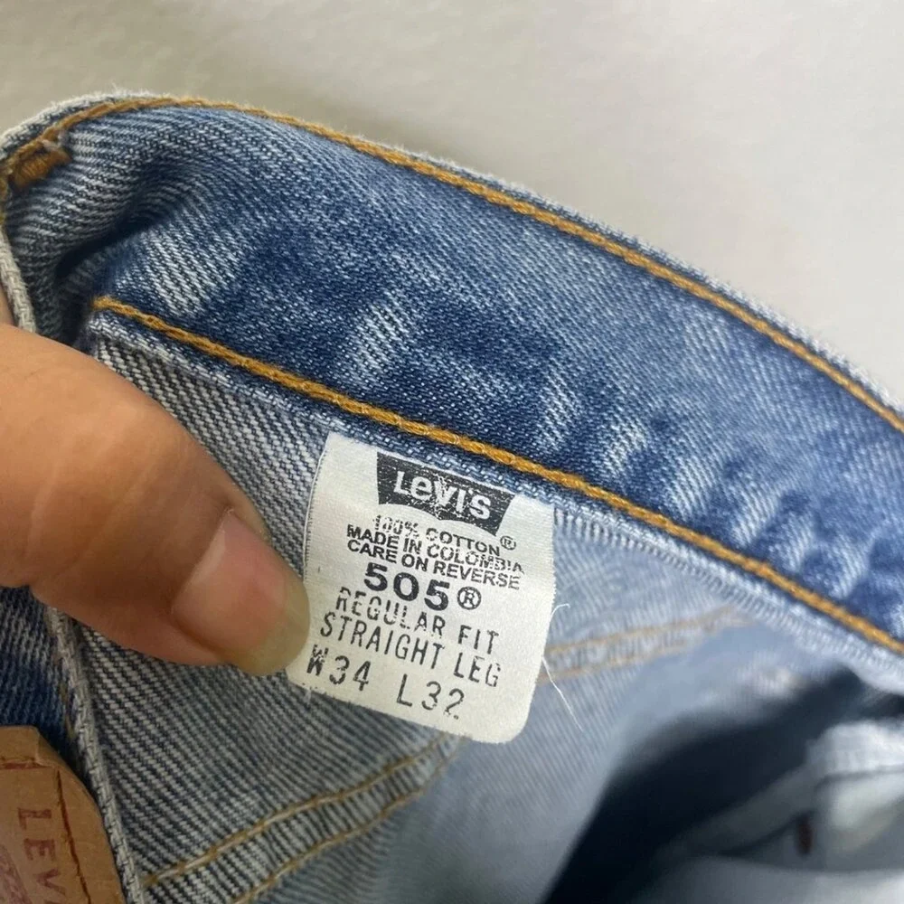 Levis 505 Regular Fit Straight Leg Jeans Mens W34 L32 Medium Wash Blue Denim